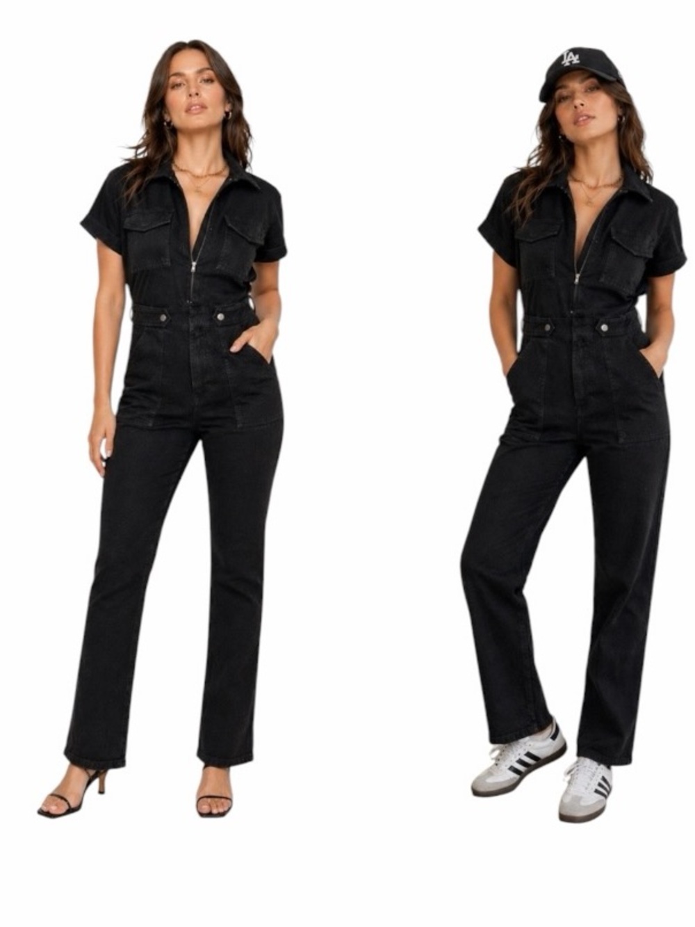 Good American Black Denim Utility Jumpsuit Size Small NWT